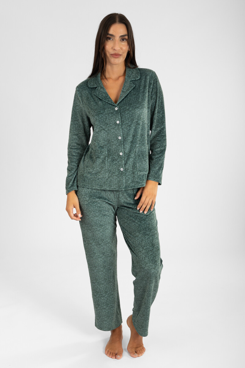 Pijama americano ribb velour - Verde petroleo 