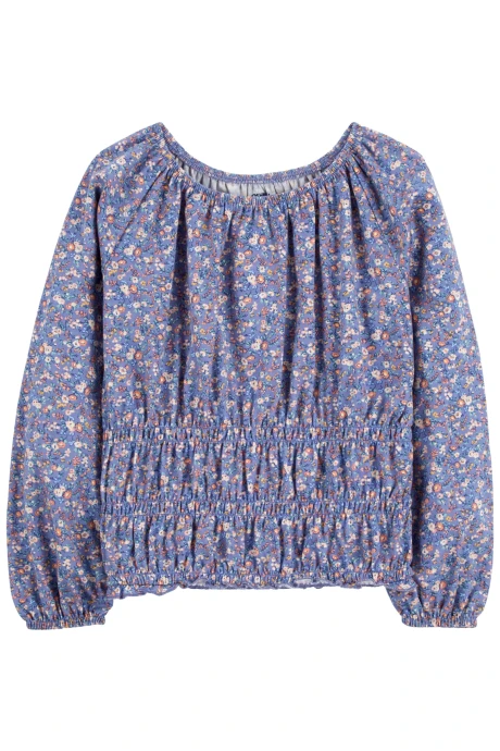 Blusa de algodón, con fruncido en la cintura, diseño floral Blusa de algodón, con fruncido en la cintura, diseño floral