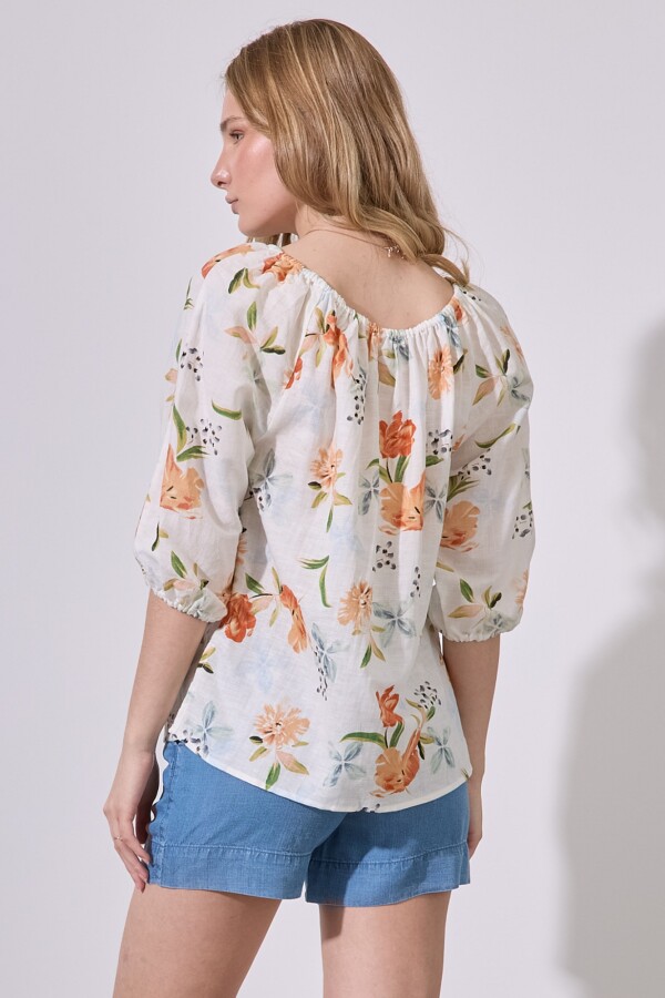 Blusa Lino Flowers CRUDO/MULTI