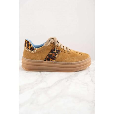 Zapatilla Combinada Cuero Camel