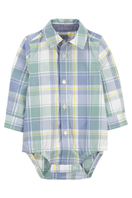 Body tipo camisa de algodón con puños plegables y diseño a cuadros Body tipo camisa de algodón con puños plegables y diseño a cuadros