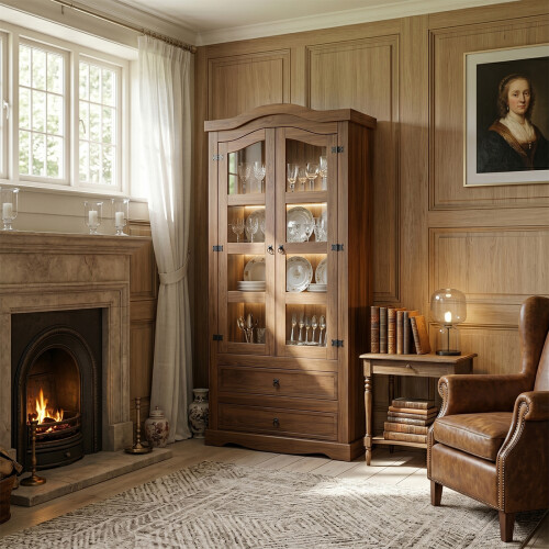 Cristalero 2 Puertas 2 Cajones - Linea Mexicana Oscuro