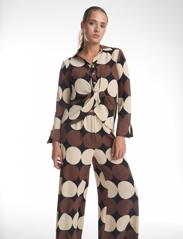 Conjunto Camisa Nudo & Pantalón Wide Leg MARRON/MULTI