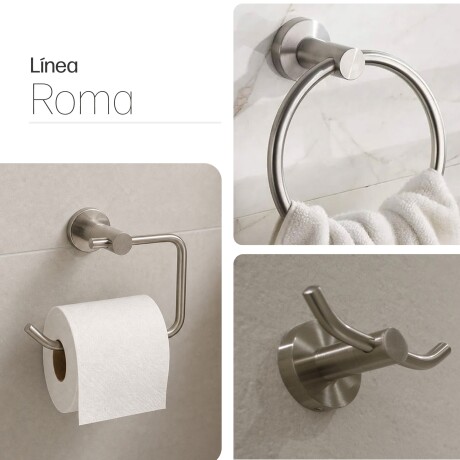 SET DE ACCESORIOS PERCHA PORTAROLLO TOALLERO METAL ROMA GRIS-BRUSHED NICKEL