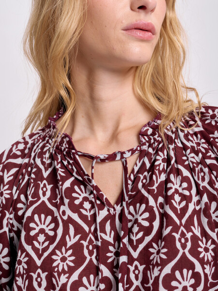 Blusa boho estampada Bordó