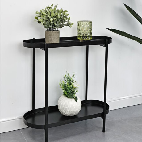 Mesa Auxiliar Consola Metal 2 Niveles Ovalada 54x25x56 cm Negro