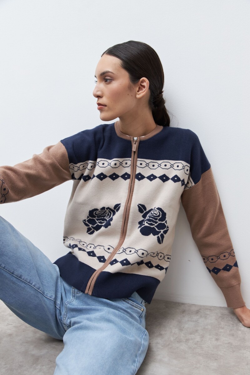 Chaqueta tejida jacquard azul marino