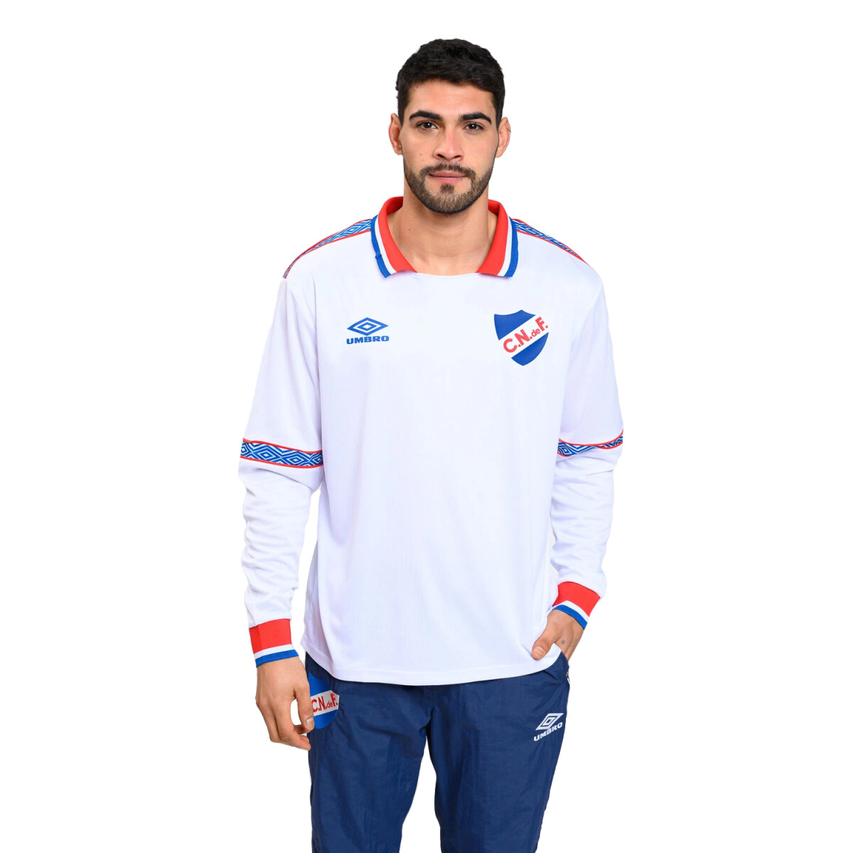 Camiseta de Hombre Umbro Retro Nacional M/L - Blanco - Azul Real - Rojo 