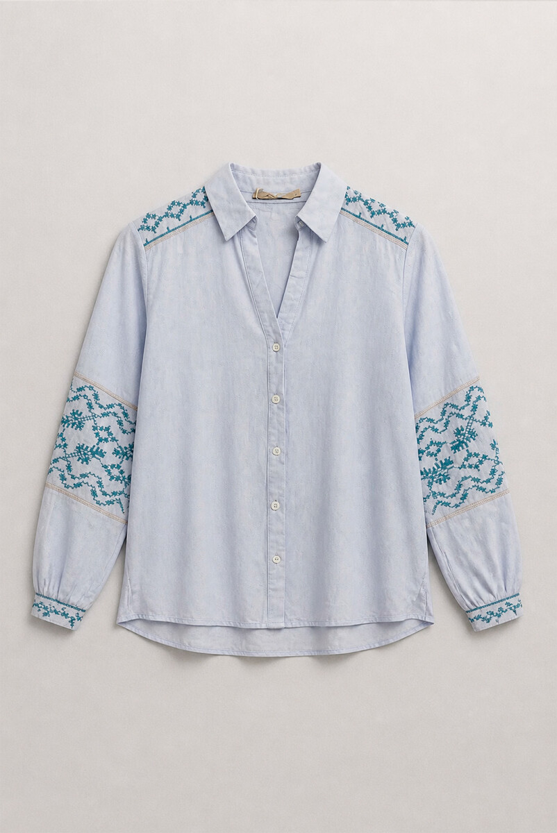 CAMISA FOLK - CELESTE 