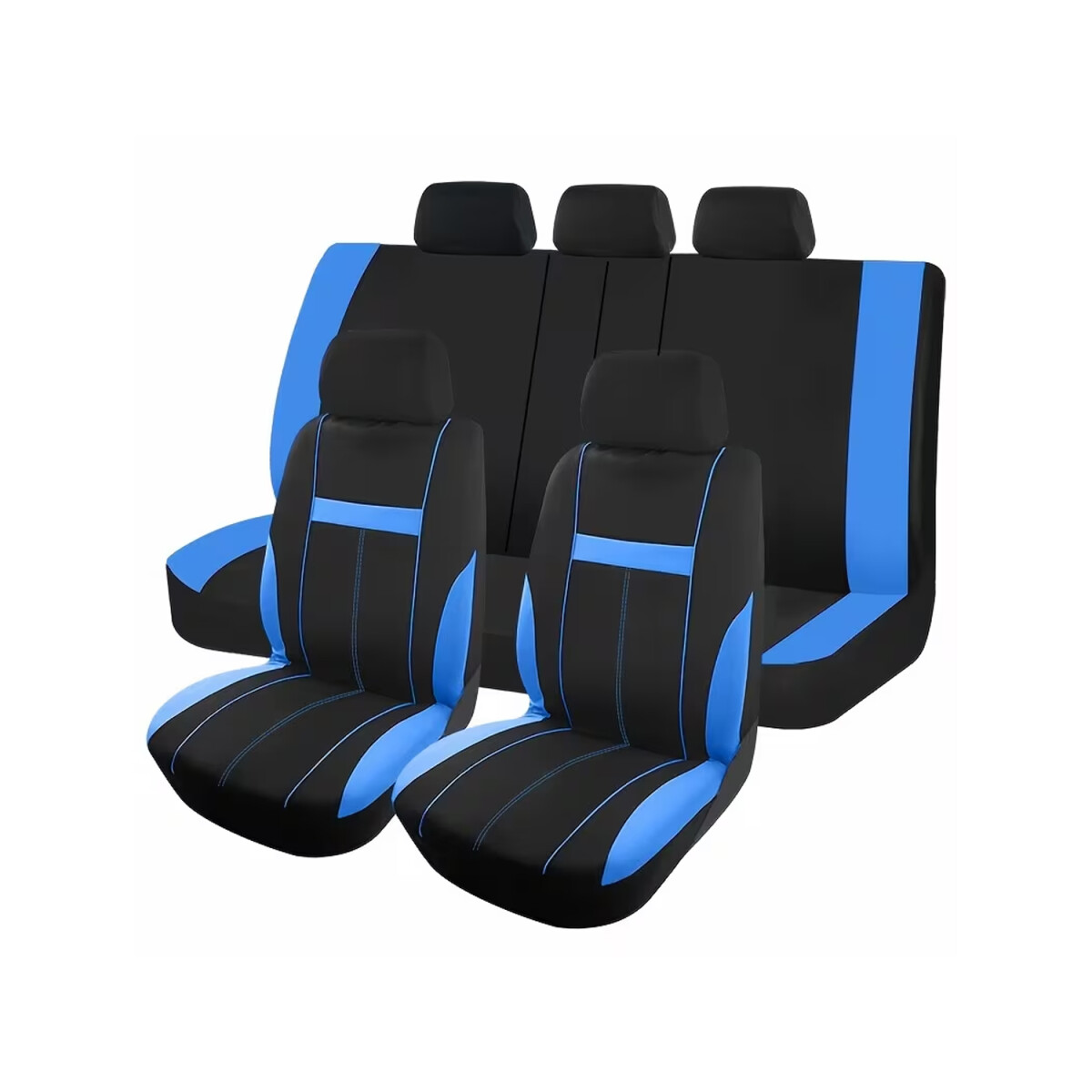 Cubreasientos De Tela 9 Piezas Negro Con Franjas Azules 