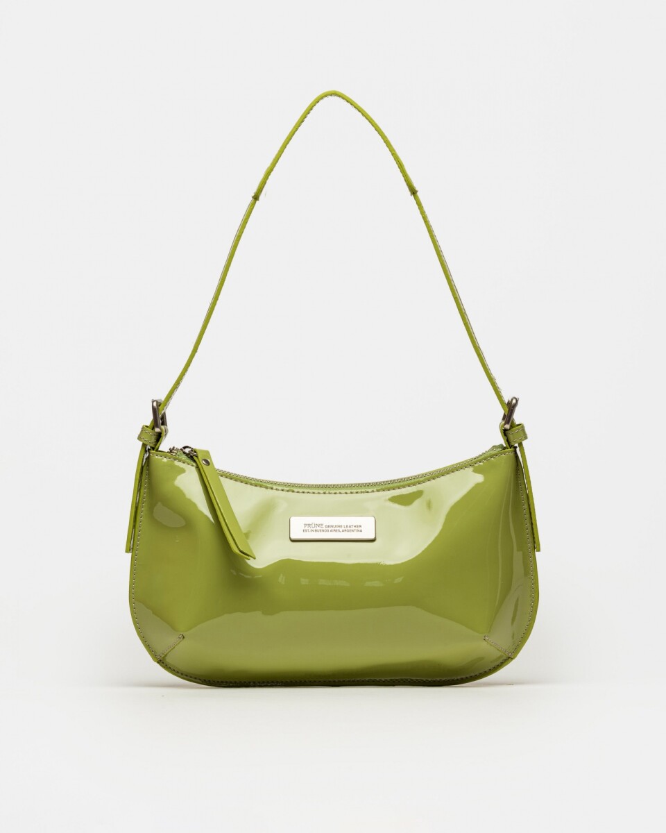 Cartera al hombro Mia en cuero charol - Moss 