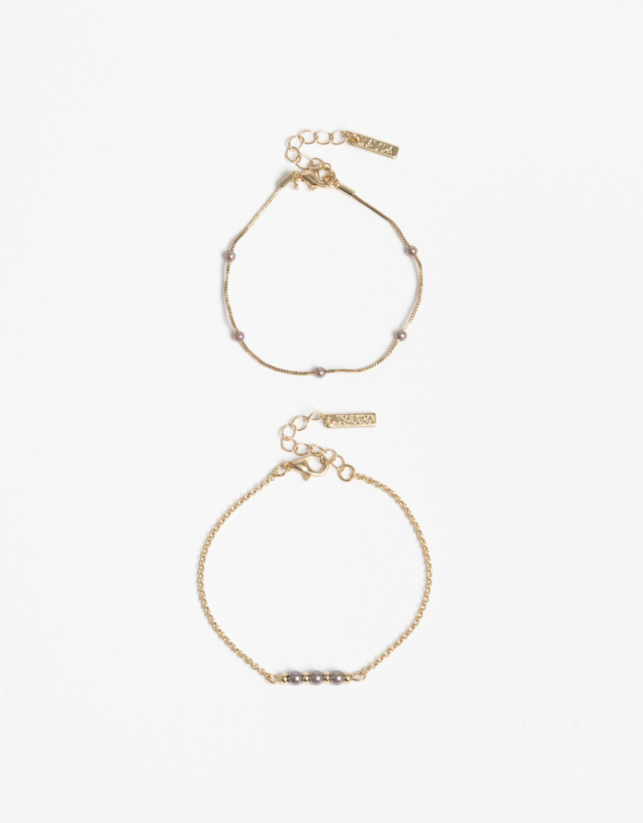 Set De Pulseras Flexibles Con Perlas 