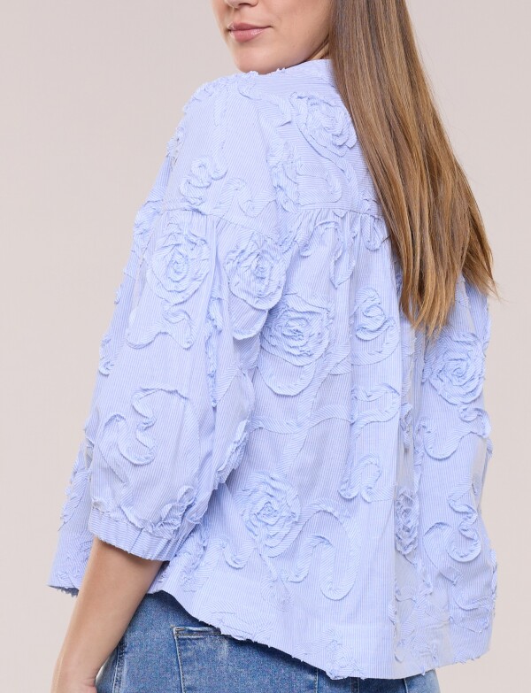 Blusa De Algodón Con Aplicaciones Florales CELESTE