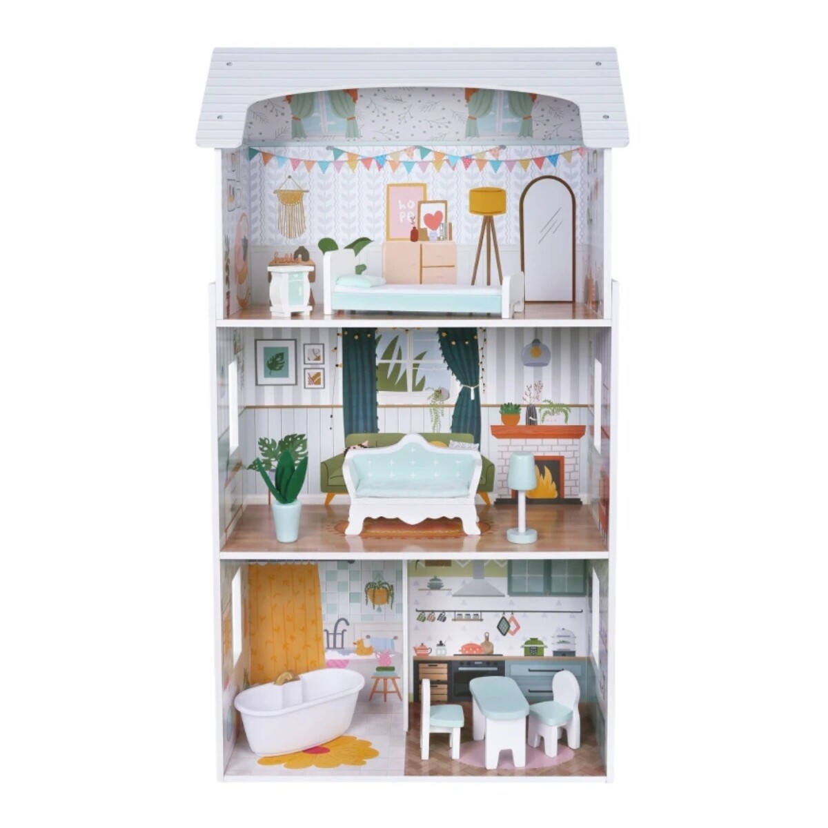 Casita de Muñecas Edu Fun Pearl Doll House con 8 Muebles 