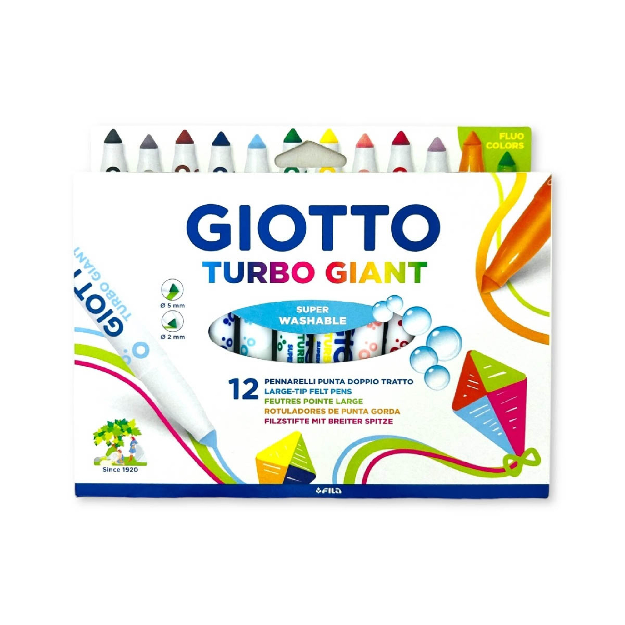 Rotuladores Turbo Glitter Giotto – 6 Colores Con Efecto Brillante, Punta Maxi 5 Mm, Tinta Base Agua Lavable, Tapón De Seguridad