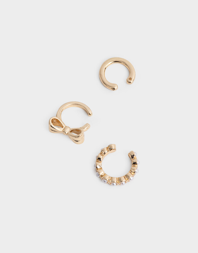 Bijou Cuff Con perlas Set De Earcuffs Con Moño - Dorado
