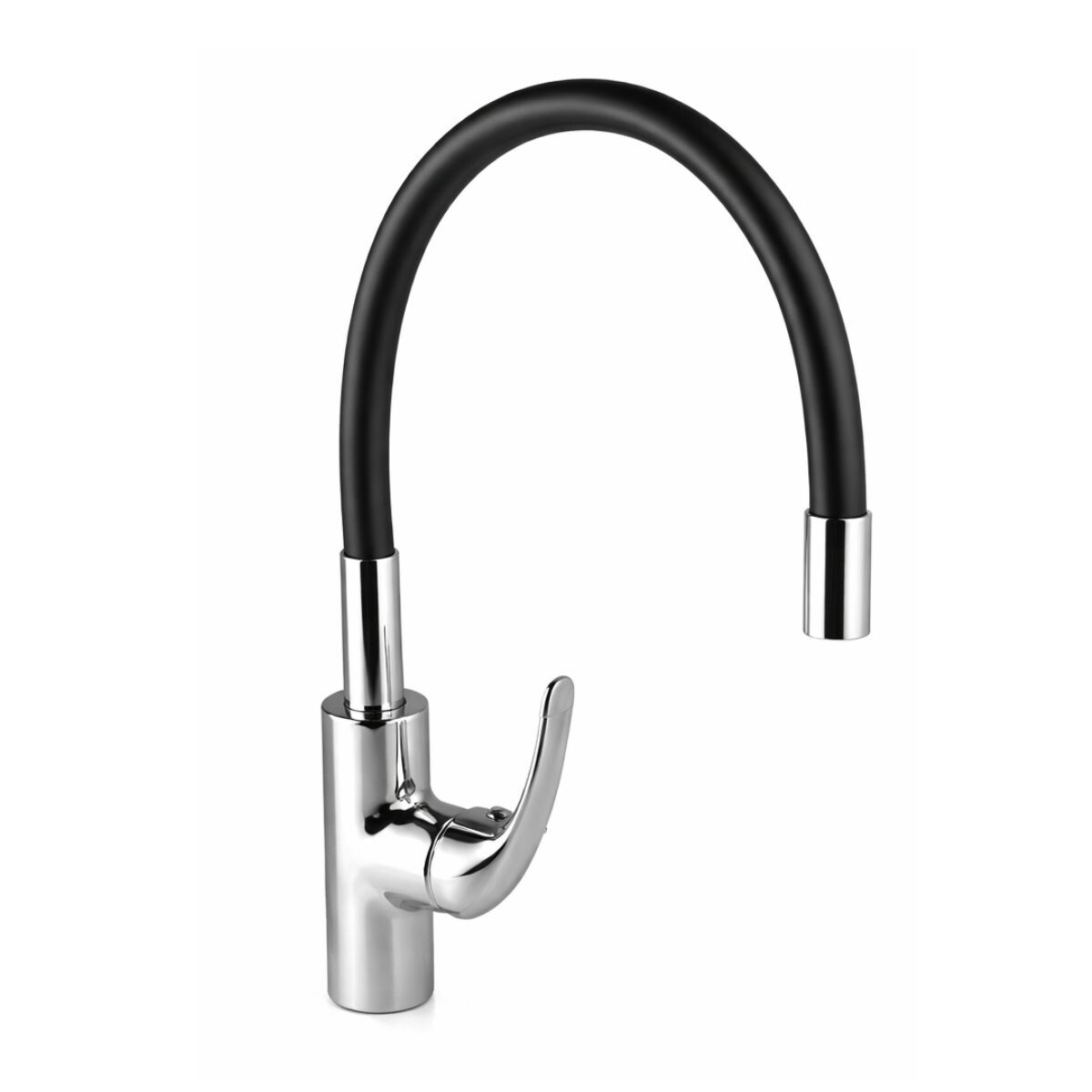 Grifería De Cocina Monocomando De Mesada Pico Flexible Negro Murdock Cromado Brillante 