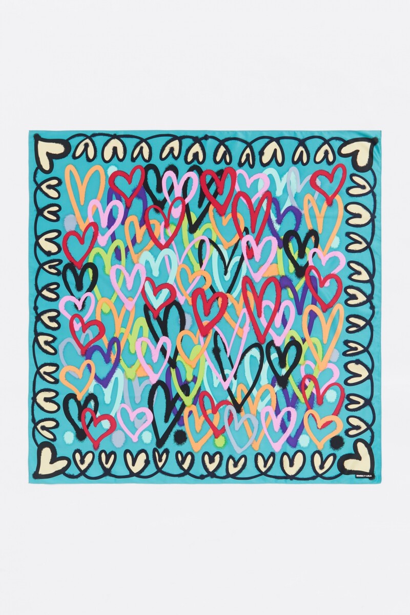PAÑUELO CORAZONES GRAFITI Celeste