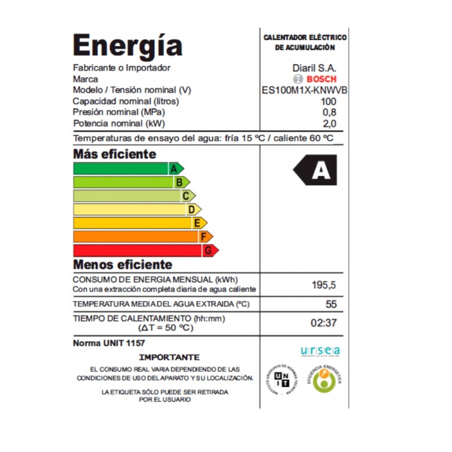 Calefón de 100 lts Bosch ES100M1X-KNWVB Calefón de 100 lts Bosch ES100M1X-KNWVB