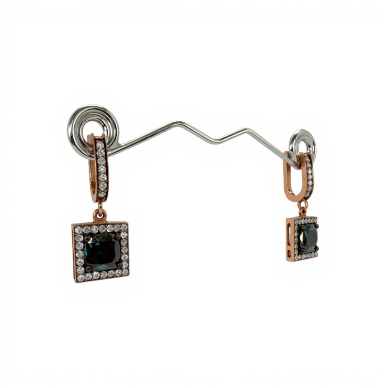 Caravanas Cuadrado Vintage-Plata rodinada 925 con micra de oro 18k-Piedra Ónix y Zirconia-CA2043 conpiedra