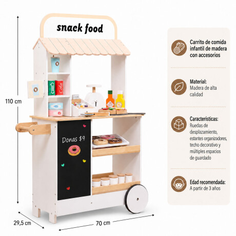 Carrito De Comida Madera Infantil Con Accesorios Blanco/crema