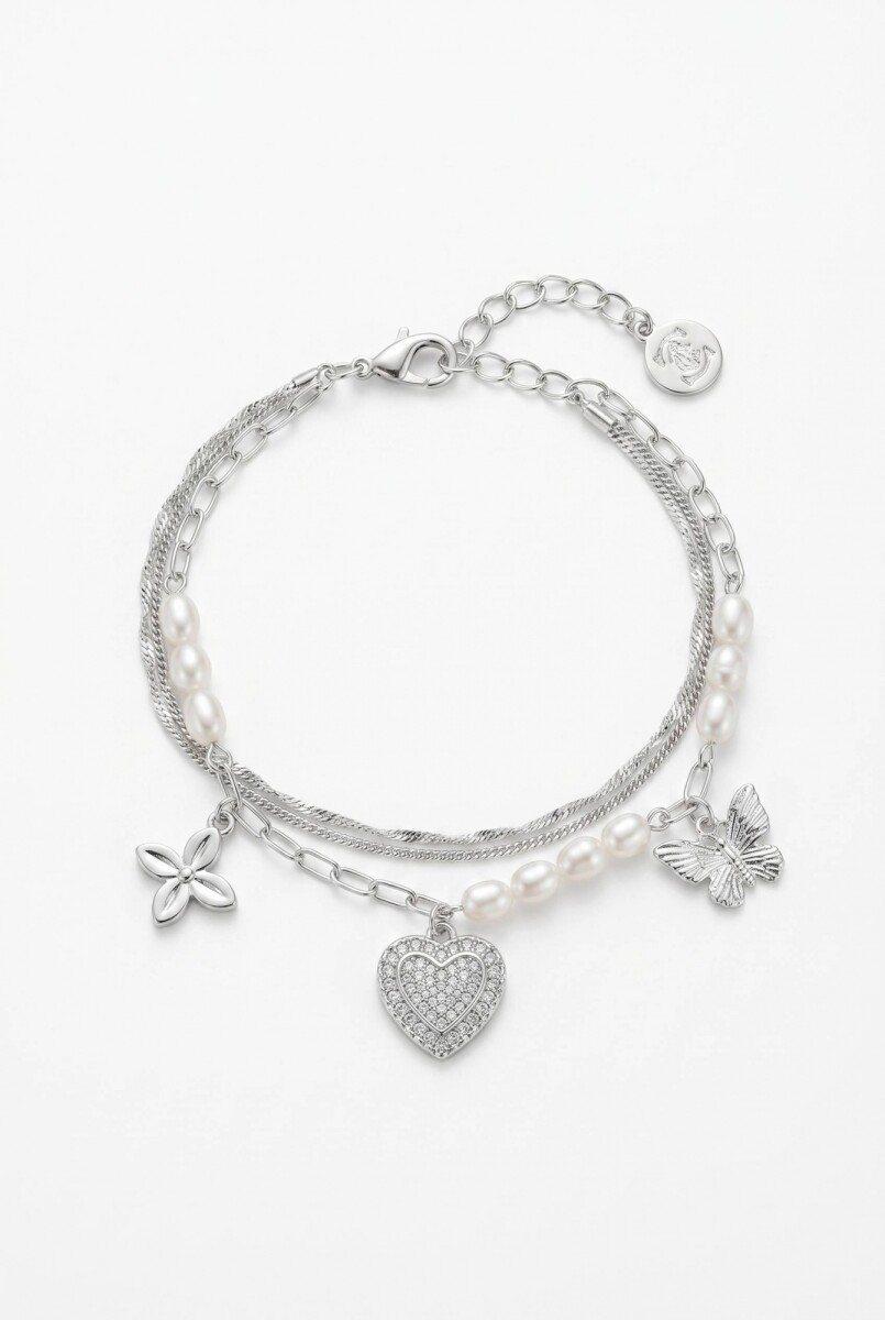 Pulsera cord dije cora y sol - plateado 