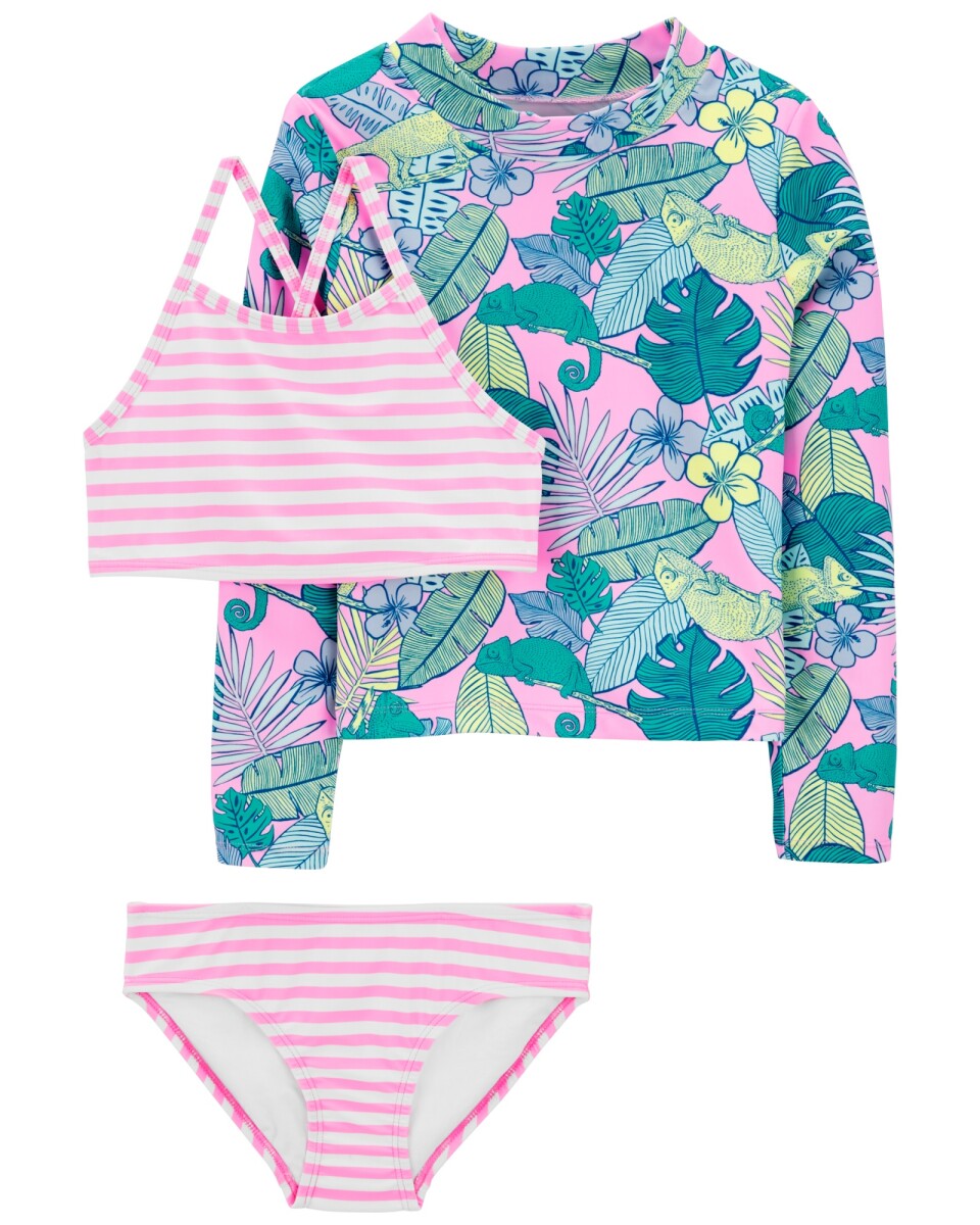 Traje de baño tres piezas con protección UPF 50+ diseño iguana 