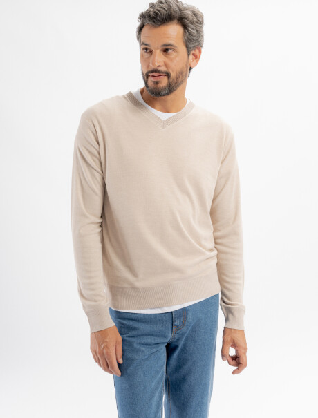 Buzo escote V Cedro beige