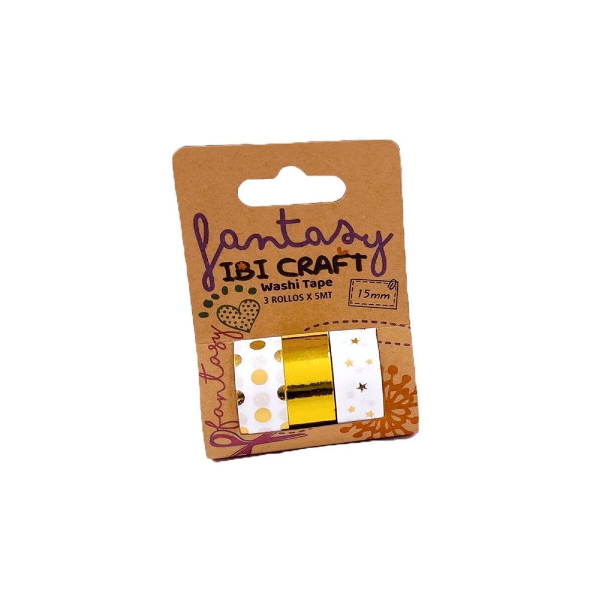 Cinta Adhesiva Ibi Craft 3 Rollos - Diseños Blanco y Dorado 