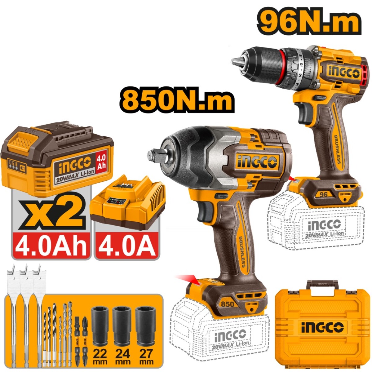 Kit Combo Taladro Atornillador Ingco Cosli250586 Ub 