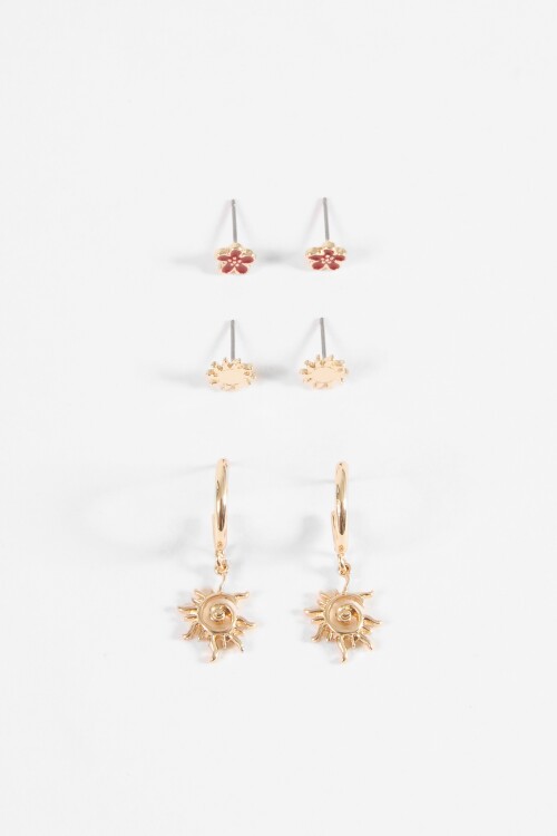 Set de aros flor y sol dorado
