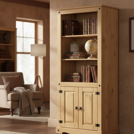 BIBLIOTECA ESTANTERÍA ORGANIZADOR 2 PUERTAS EN MADERA MACIZA EN LÌNEA MEXICANA COLOR MADERA