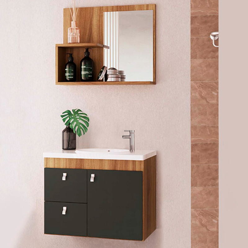 Mueble Baño Luna + Bacha + Espejo Premium 15mm Marron Gris Mueble Baño Luna + Bacha + Espejo Premium 15mm Marron Gris