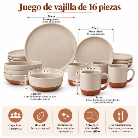 Juego Vajilla 16 Piezas Ala Recta Cerámica Moderna Elegante Gris