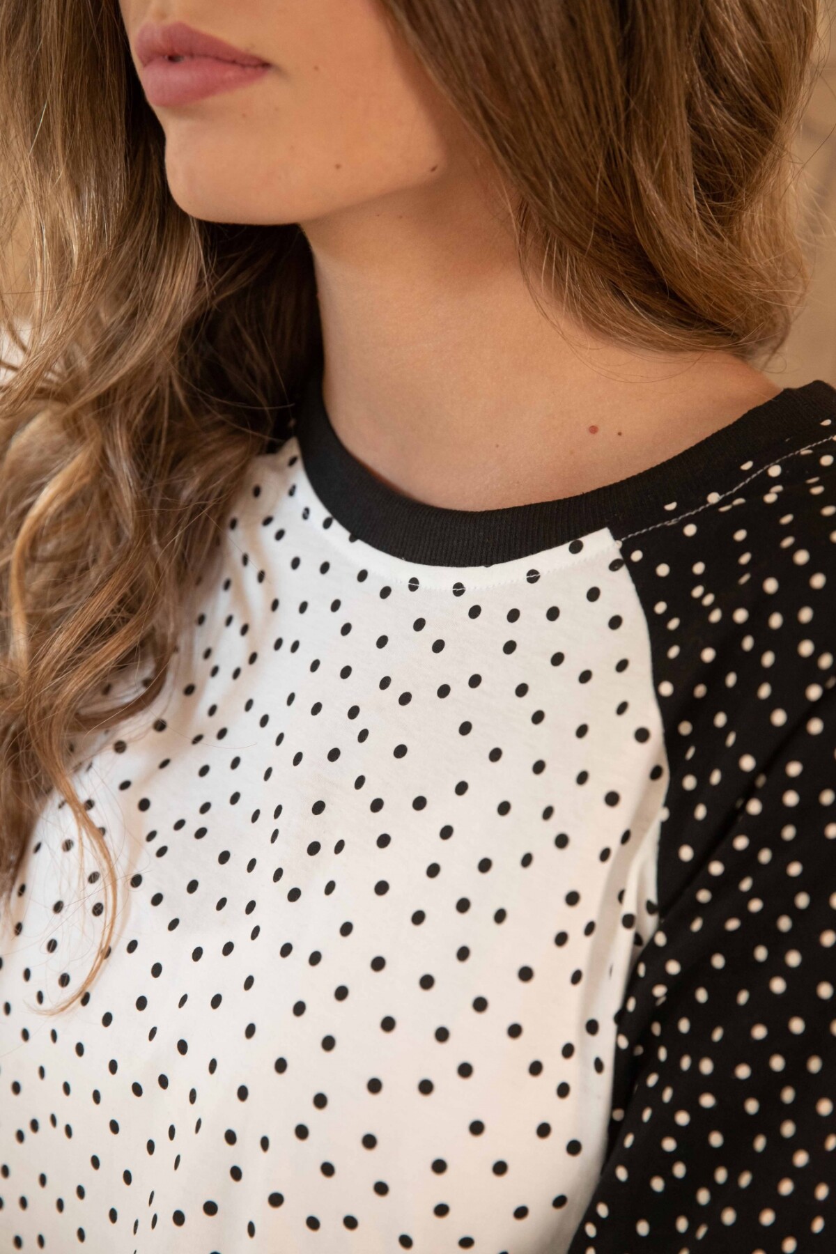 Camisón M/Larga, Raglan Blanco/Negro