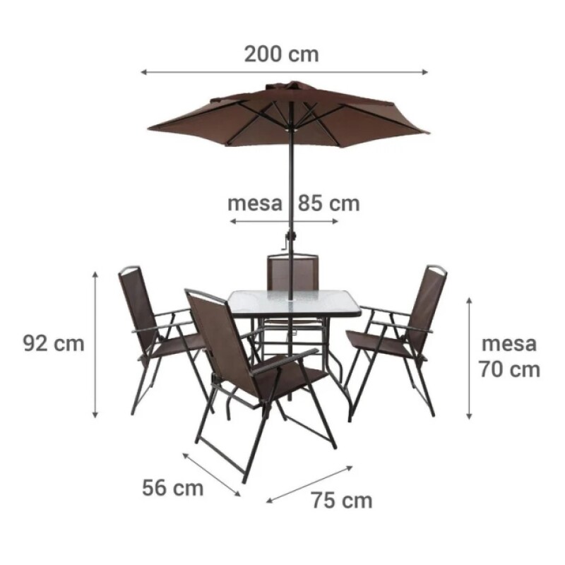 Juego De Jardin Menorca Chocolate Mesa +4 Sillas +sombrilla Juego De Jardin Menorca Chocolate Mesa +4 Sillas +sombrilla