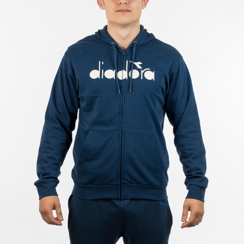 Diadora Men's Hoodie With Zip Print- Navy Marino