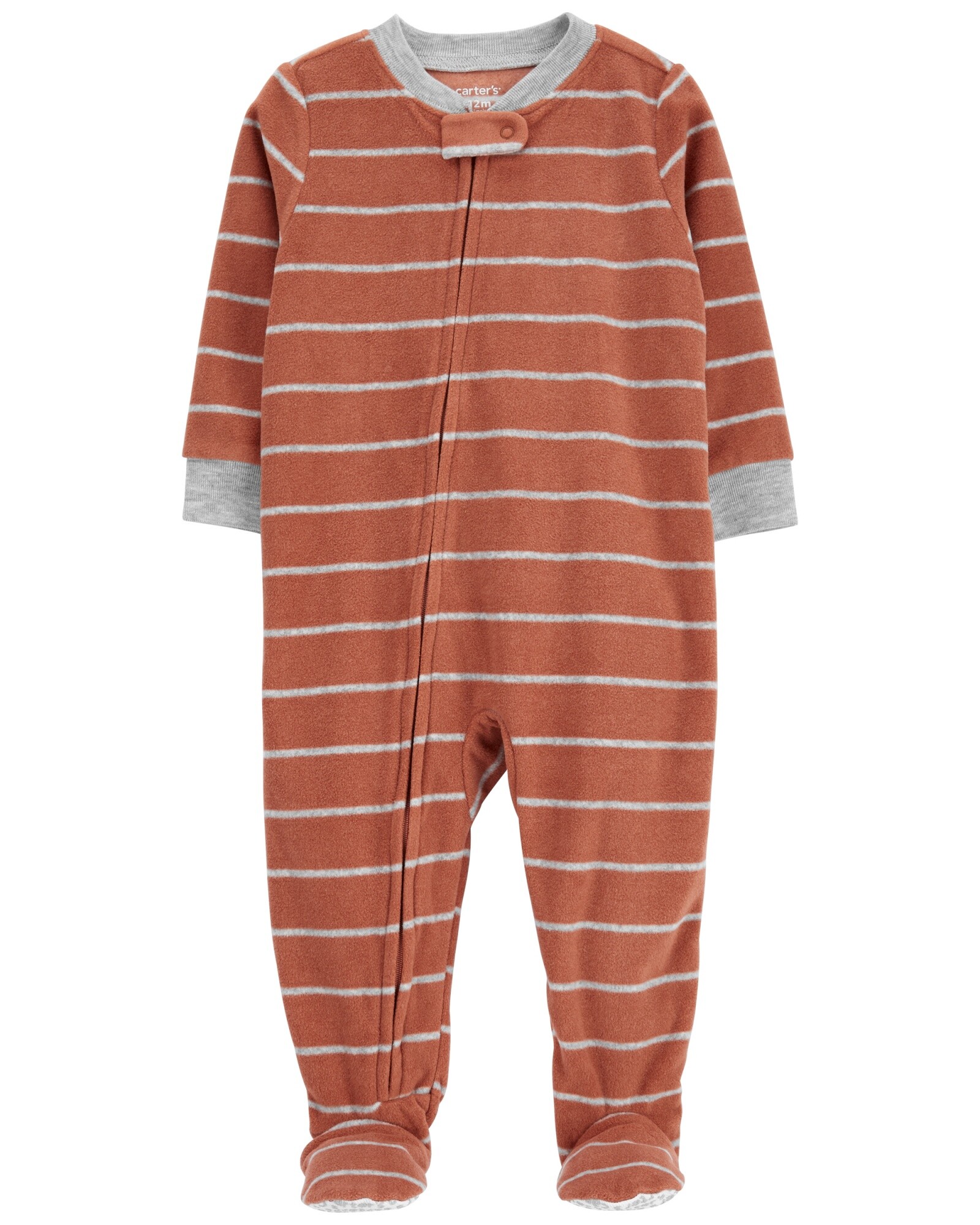 Pijama una pieza de micropolar con pie diseño a rayas Sin color