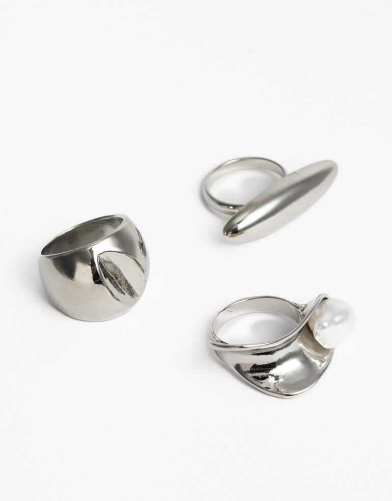 Sets Anillos Perlas Set De Anillos Metal Y Perla - Plateado Rodio