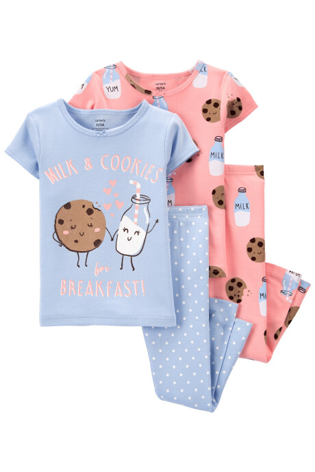 Pijama de Algodón Cuatro Piezas de Remera Manga Corta y Dos Pantalones Estampado Galletitas 0