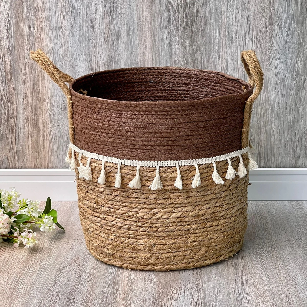 Canasto Cesto Yute Natural Marrón Amary Alto 30cm x Ø 30cm 