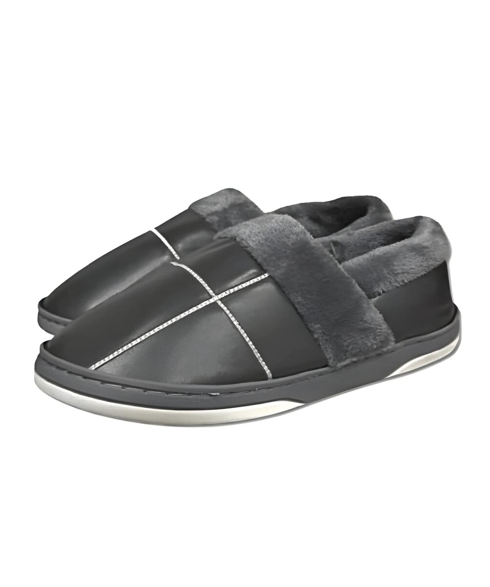 Pantuflas Unisex Cuerina Piel Sintética Antideslizantes - Gris 