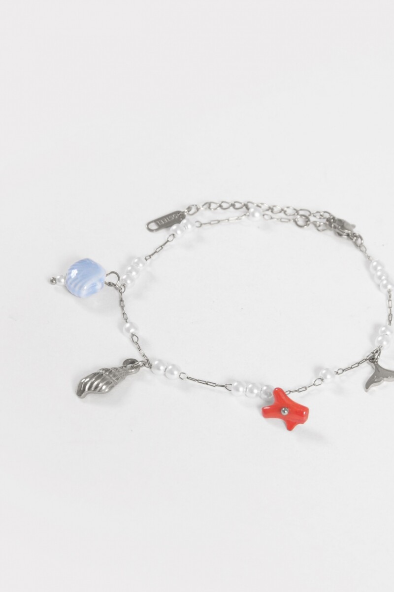 Tobillera cadena dijes de mar acero plateado