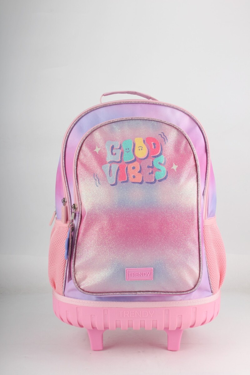 Mochila escolar con ruedas Good Vibes - Rosa 