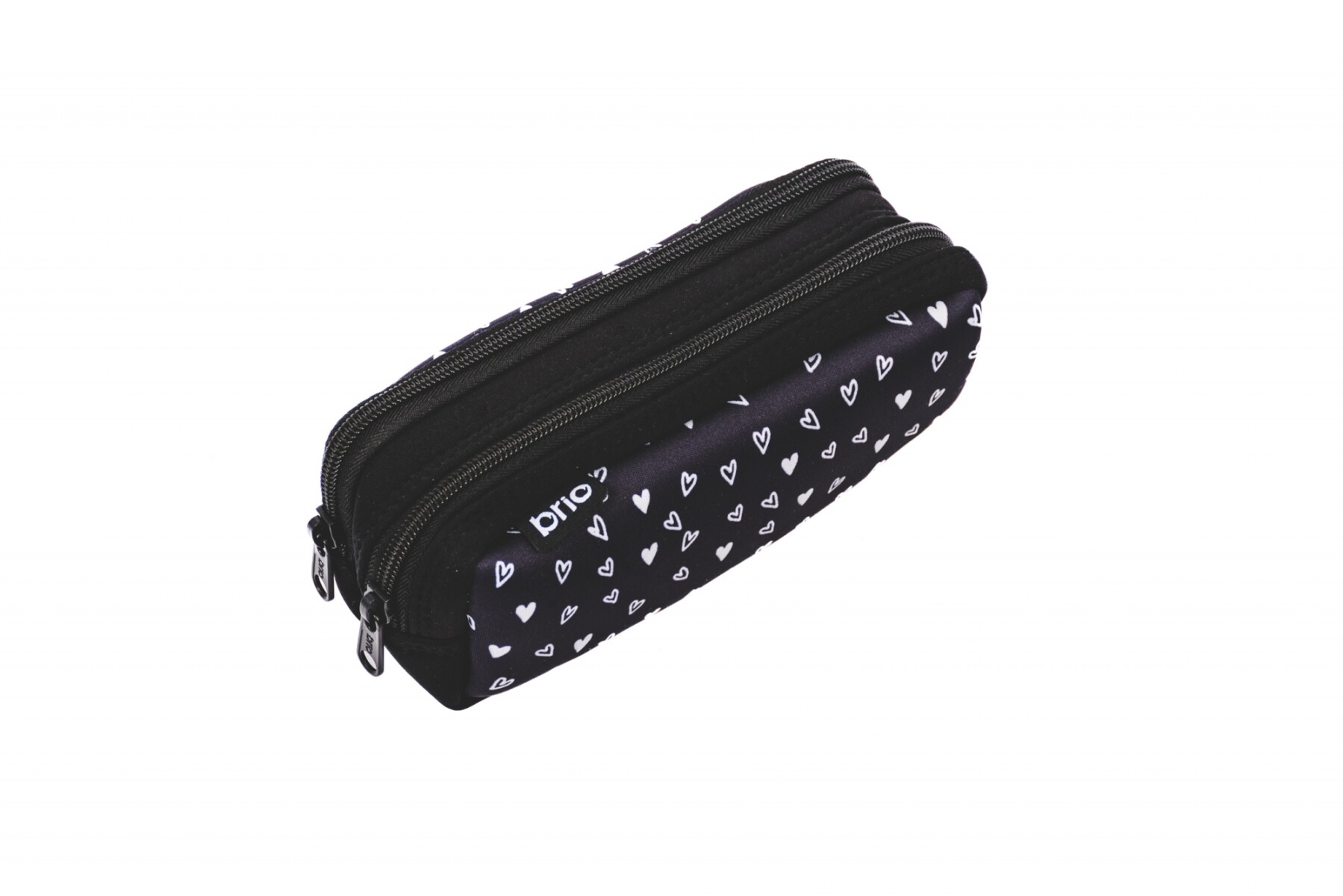 Cartuchera Neopreno brio 2 Cierres - Negra con corazones blancos 