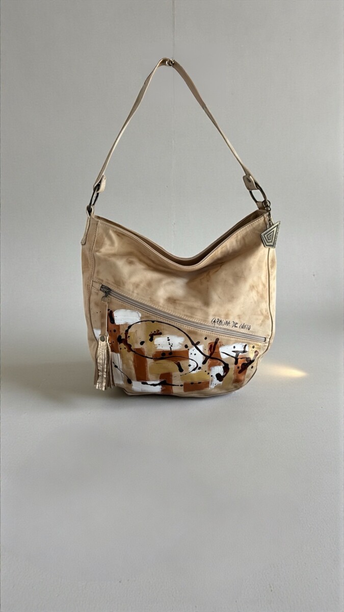 Cartera VALIA De Cuero Natural Con Arte Dorado 