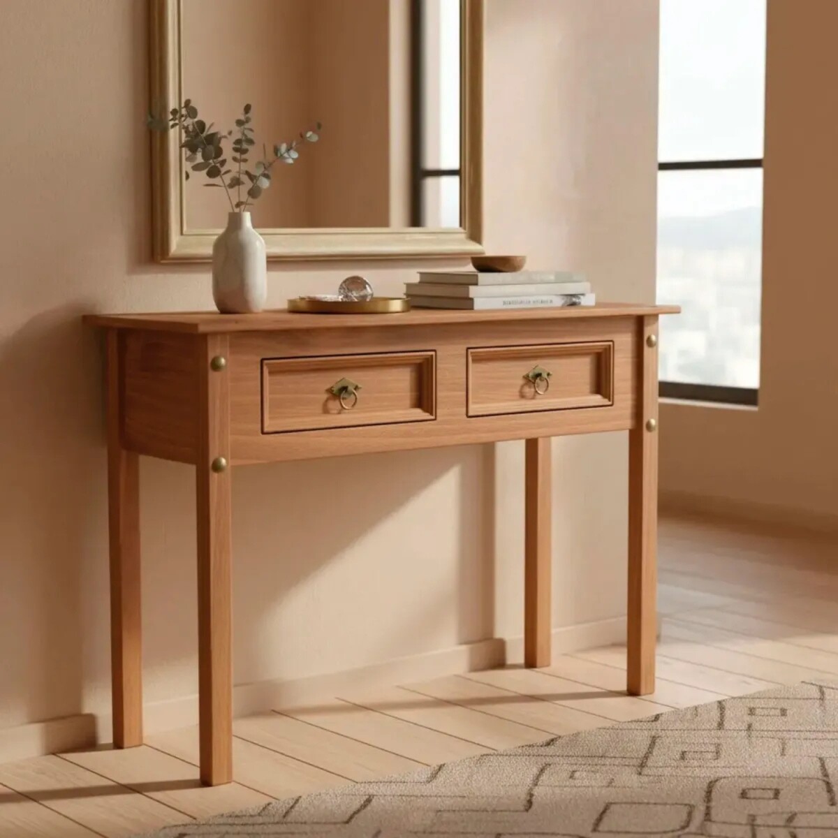 Aparador Recibidor Lumax Mesa de Arrime 2 cajones Madera Maciza 
