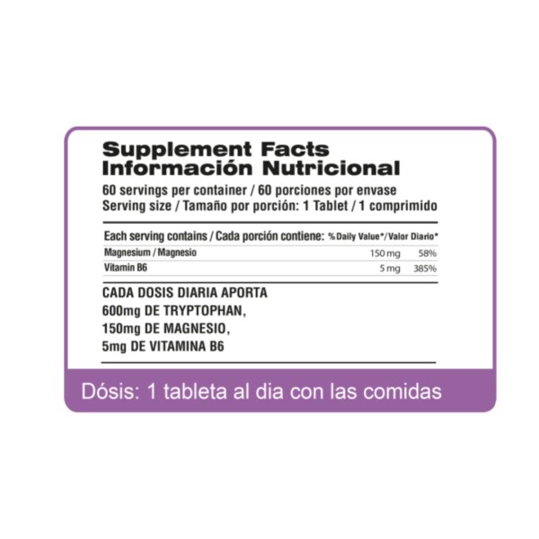 L-Tryptophan + Magnesium + B6 Tabletas - Qualivits L-Tryptophan + Magnesium + B6 Tabletas - Qualivits