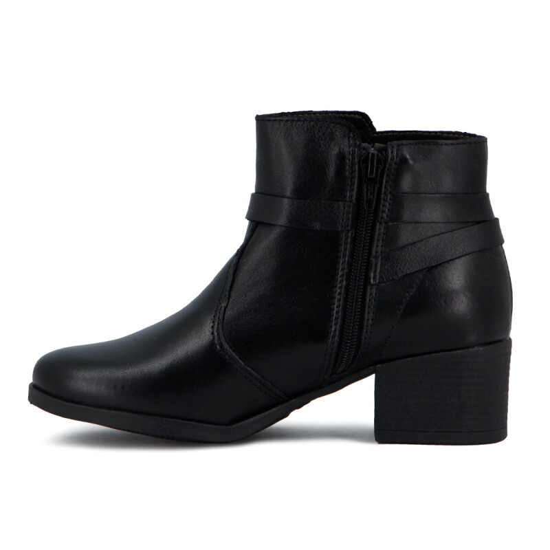 Country Bota Mujer De Cuero Tira Cruzada C/ Aplique Caña Baja Taco Cuadrado Negro