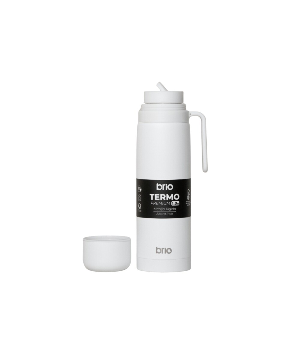 Termo brio premium 1 litro con pico cebador en acero inox - Blanco 